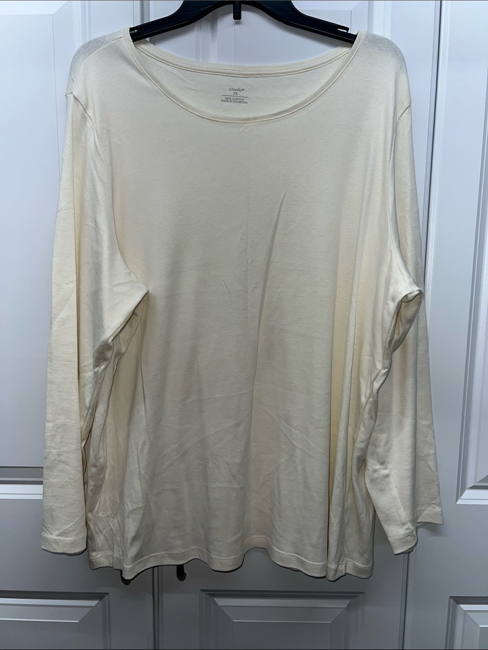 CJ Banks Women's Cream Long Sleeve Scoop Neck Cotton Tee Size 2X